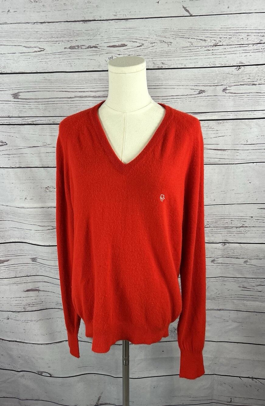 Vintage Christian Dior Monsieur Red V-Neck Logo Sweater Men’s M Made in USA